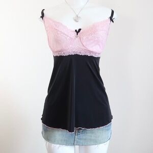 y2k pink lace bustier cami black bow size m